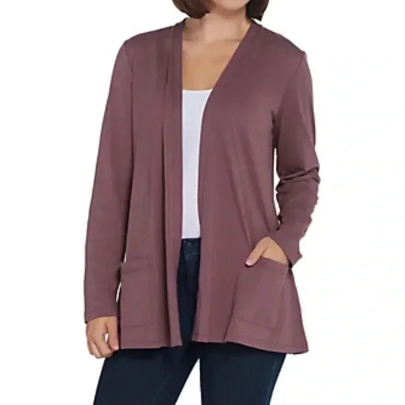 LOGO Principles by Lori Goldstein Cotton Modal Open Cardigan Size Medium - Picture 1 of 6